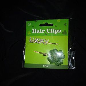 Rhinestone Lucky and Four Leaf Clover Hair Clips